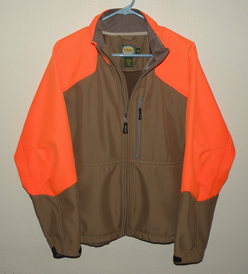 Cabela’s Men’s Medium Zipper Softshell Jacket Blaze Orange Brown